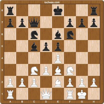 Middlegame reconstruction target with 14 pieces from a real master game